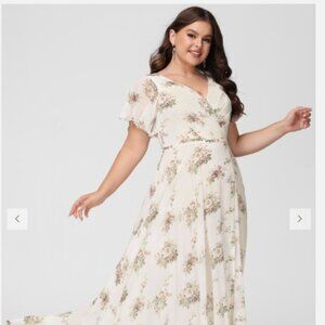 NWT JJ's House 12 A-Line V-Neck Floor Length Chiffon Floral Bridesmaid Dress